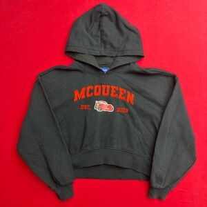 VTG 2006 Pixar Cars Lightning McQueen Cropped Hoodie Black Red Embroidered Small